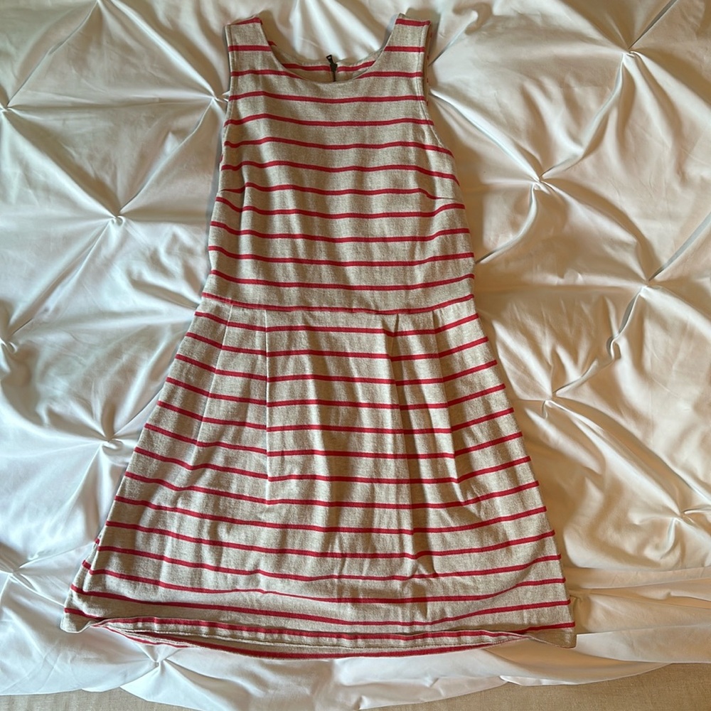 Loft size 12 sleeveless dress in oatmeal with coral stripes